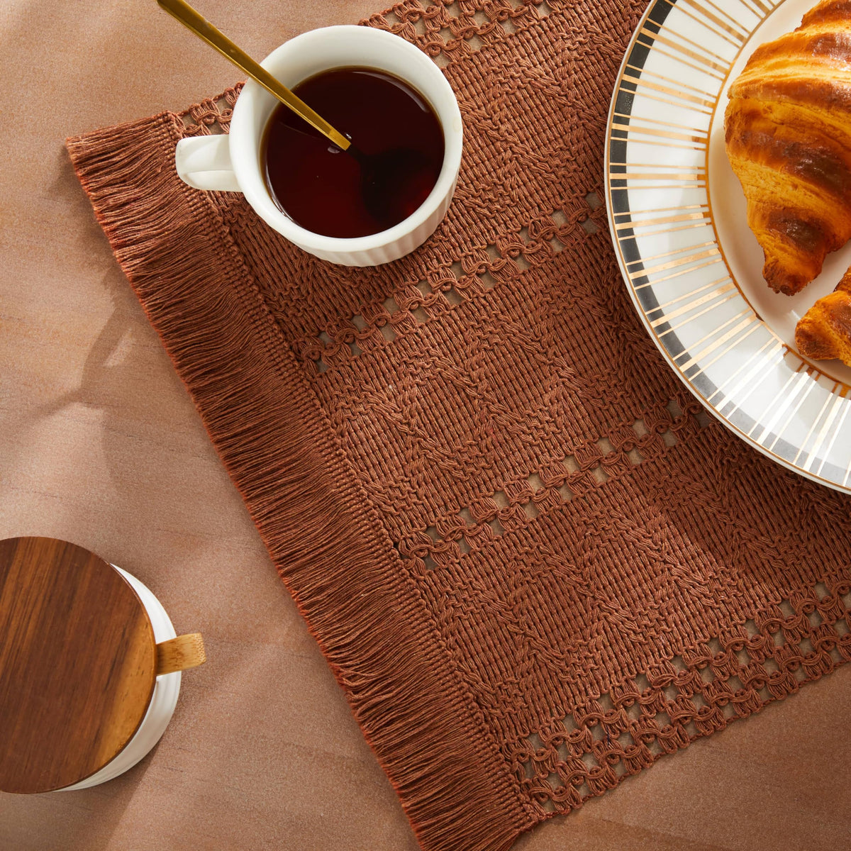 ZeeMart Macrame Style Boho Placemats Set of 4, Olive 12x20 Inch