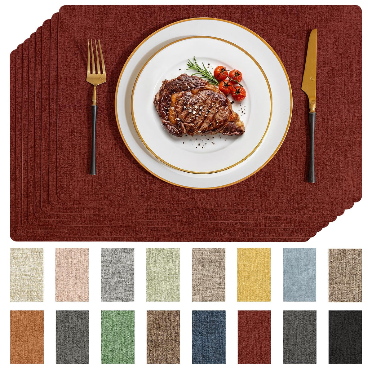 Romanstile Faux Leather Vinyl Placemats Set of 6, Beige