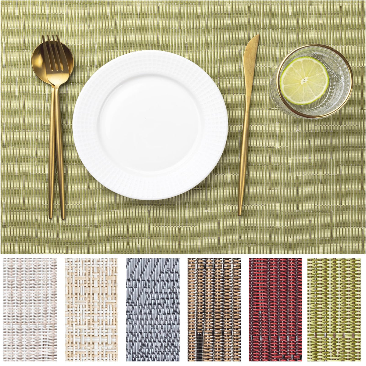 LEXMORE Placemats Set of 4 Vinyl/Plastic Woven Place Mats for Kitchen Table Indoor/Outdoor Washable Placemat Wipeable Dining Table Mats(Navy Blue)