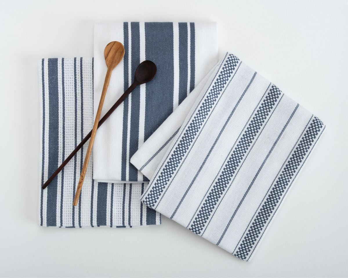 Kitchen Towels Set – Pack of 6 (20’’ x 30’’) Extra Large Premium Cotton Dish Towels for Kitchen – Chain Stripe Towels – Absorbent – 100% Cotton – with Hanging Loop – Beige