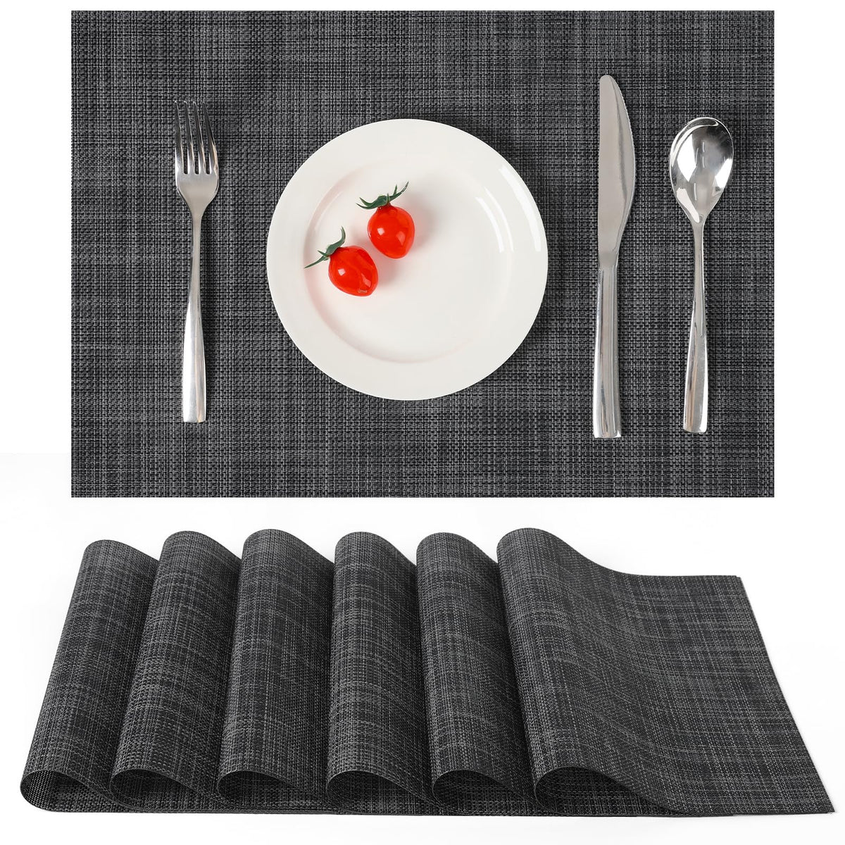 Myir JUN Black Placemats Set of 8 Kitchen and Dining Table Placemats