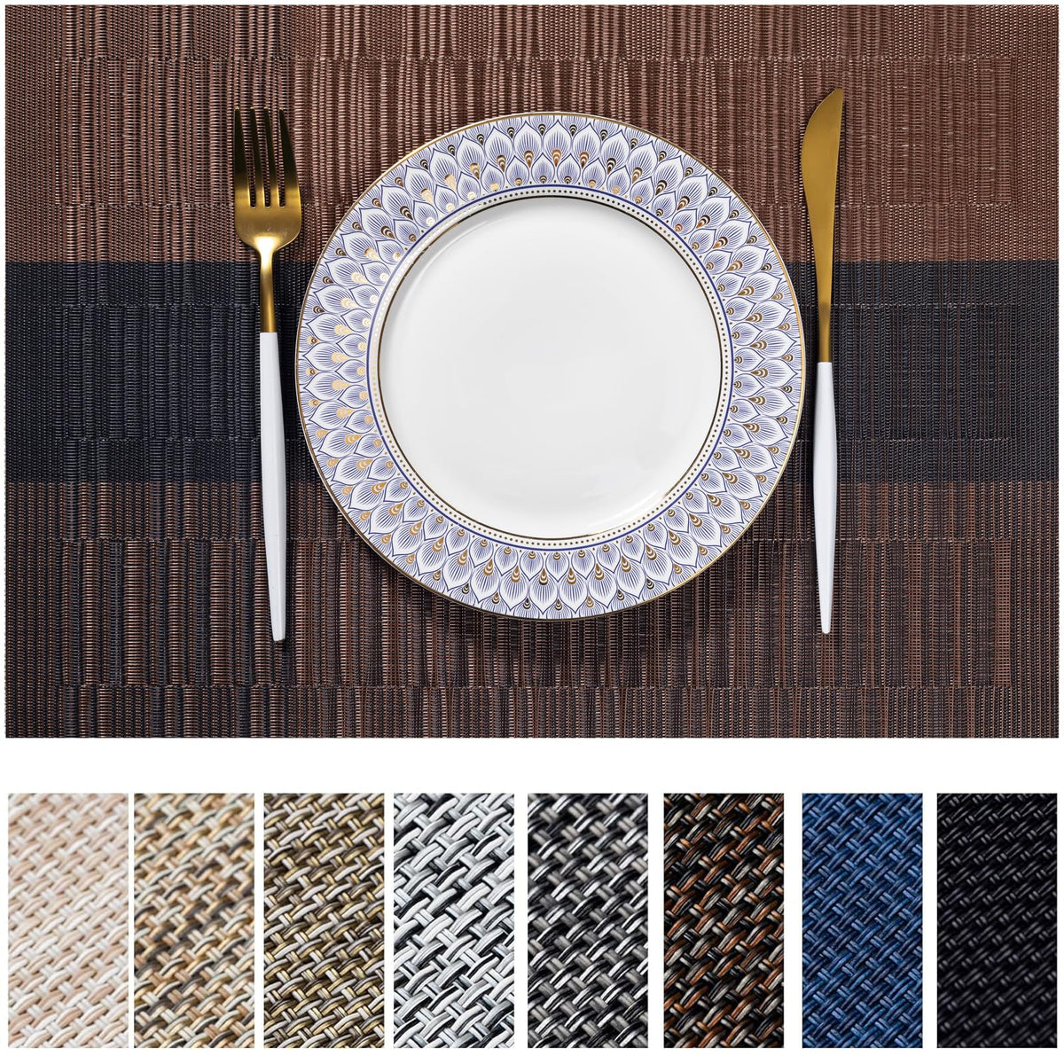 LEXMORE Placemats Set of 4 Vinyl/Plastic Woven Place Mats for Kitchen Table Indoor/Outdoor Washable Placemat Wipeable Dining Table Mats(Navy Blue)
