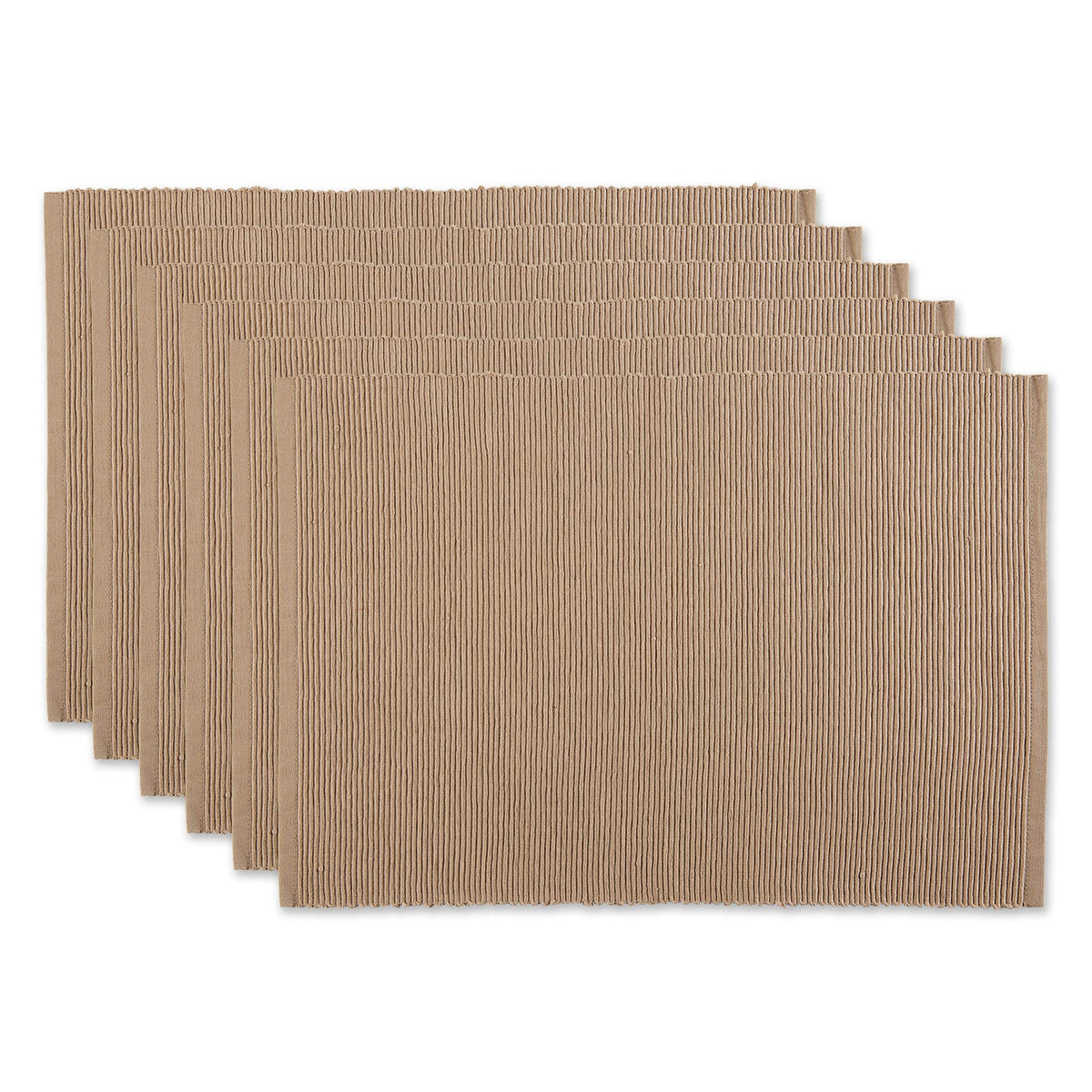 DII Basic Everyday Ribbed Tabletop 100% Cotton, Placemat Set, 13x19, Dark Brown, 6 Piece