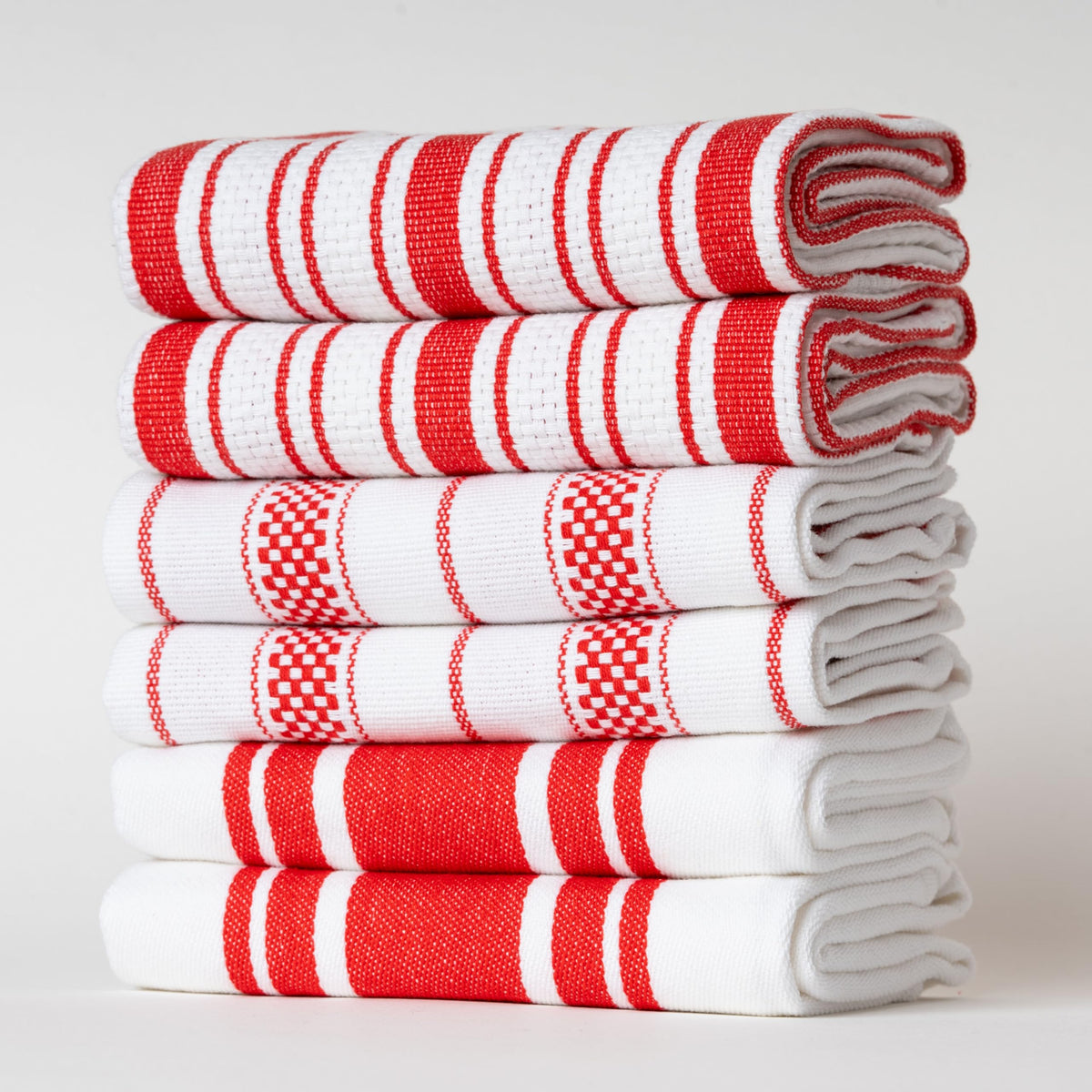 Kitchen Towels Set – Pack of 6 (20’’ x 30’’) Extra Large Premium Cotton Dish Towels for Kitchen – Chain Stripe Towels – Absorbent – 100% Cotton – with Hanging Loop – Beige