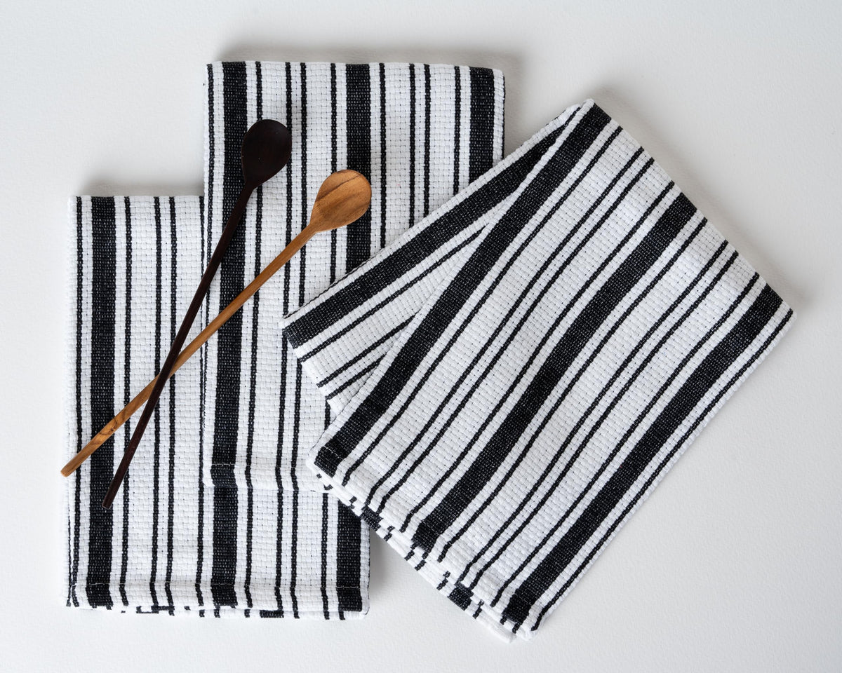 Kitchen Towels Set – Pack of 6 (20’’ x 30’’) Extra Large Premium Cotton Dish Towels for Kitchen – Chain Stripe Towels – Absorbent – 100% Cotton – with Hanging Loop – Beige