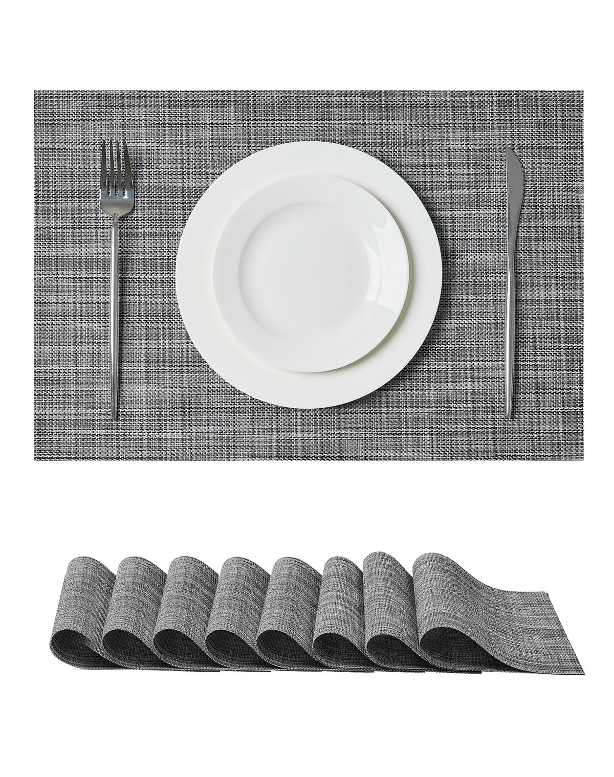 Beige Placemats Set of 6 - Heat-Resistant, Non-Slip Table Mats, Washable Woven Vinyl for Indoor & Outdoor Dining
