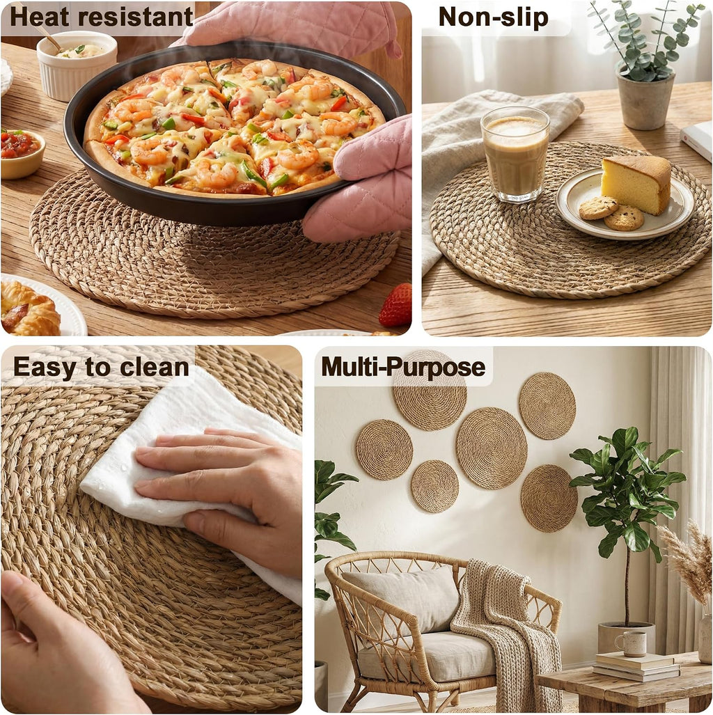 Round Woven Placemats 8PCS 13in Rattan Charger Wicker Boho Place mat