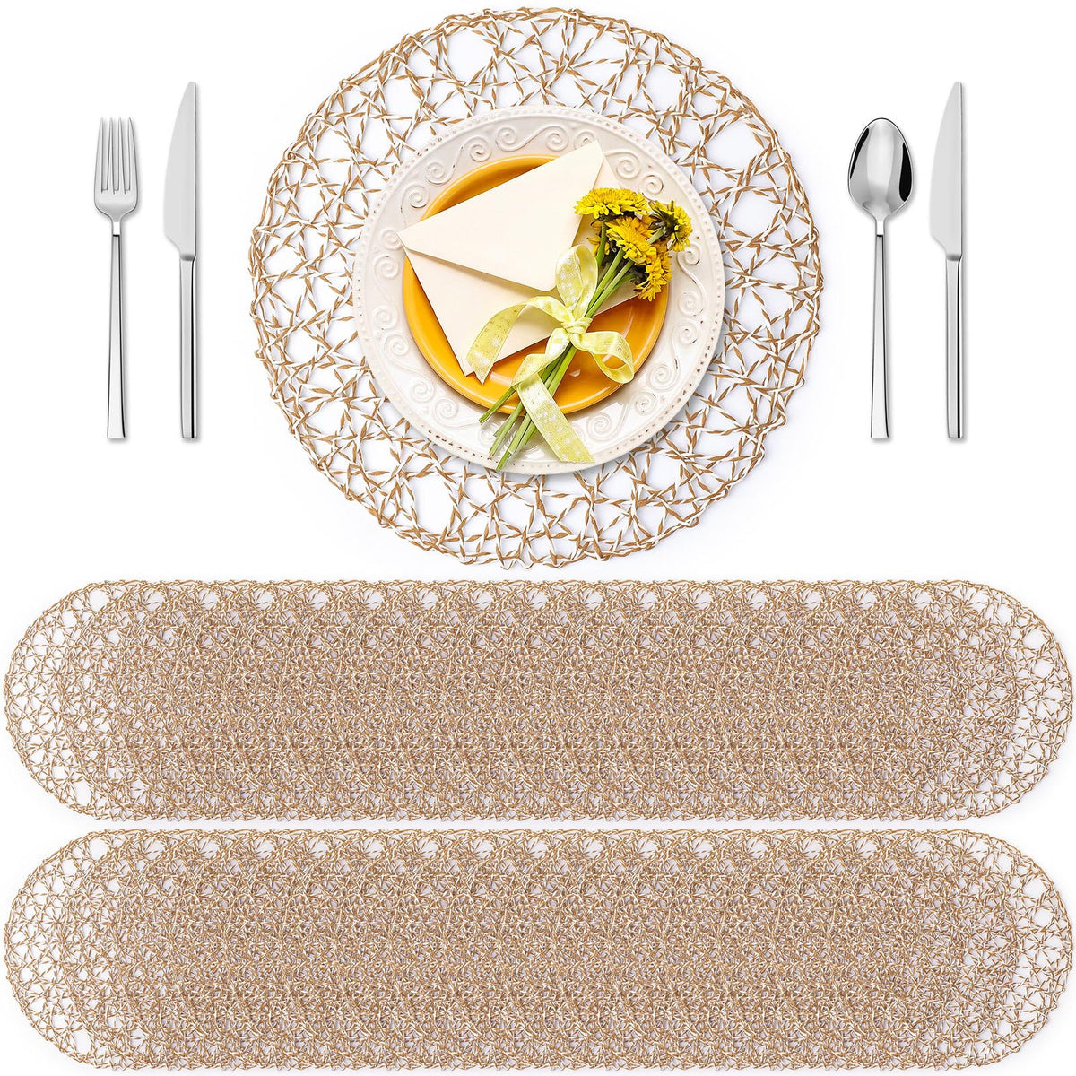 Threehoney Paper Braided Round Placemats, Set of 24, Brown, 13 in