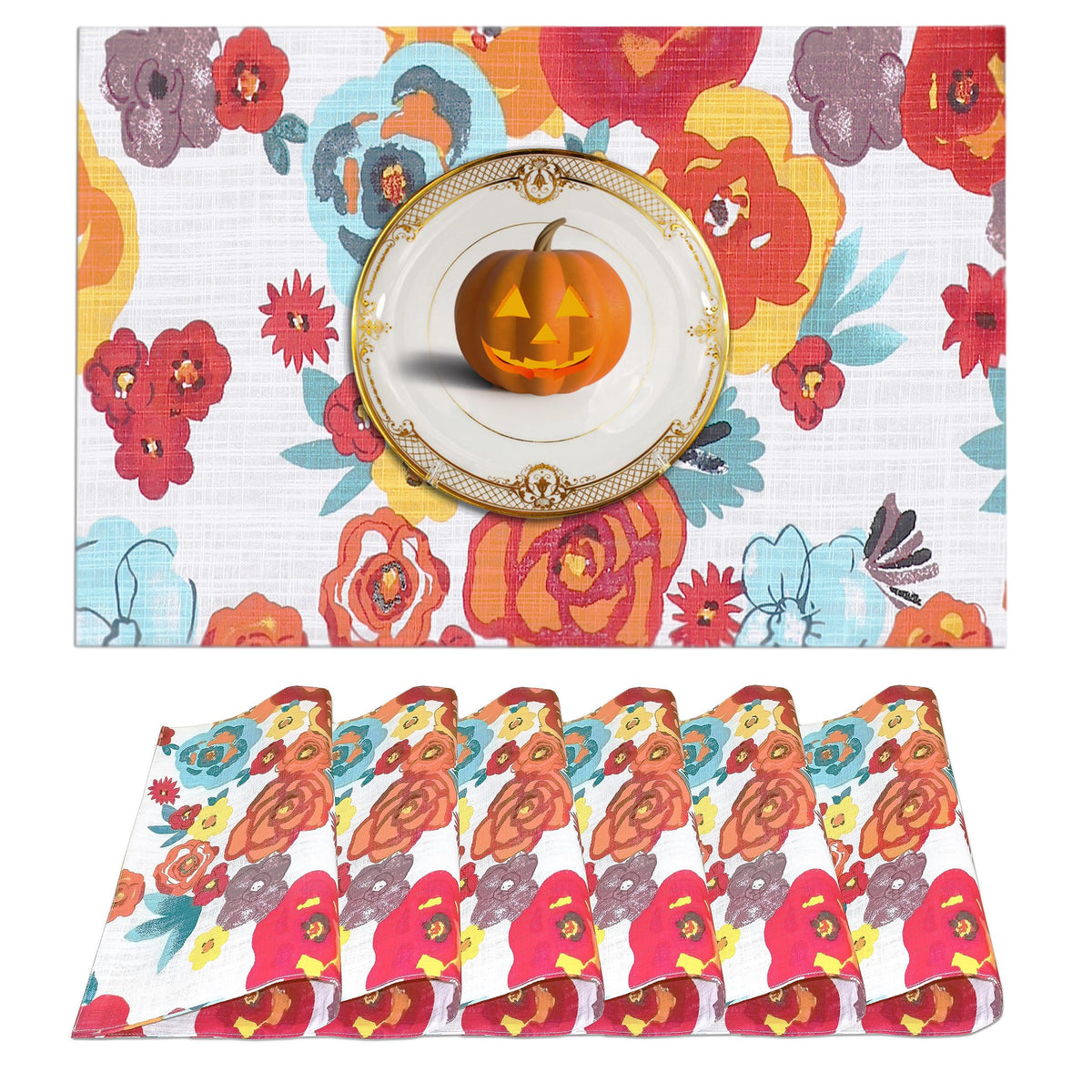 Ruvanti Placemats Set of 6, 100% Cotton Place Mats of 13"x19", Multi Stripe