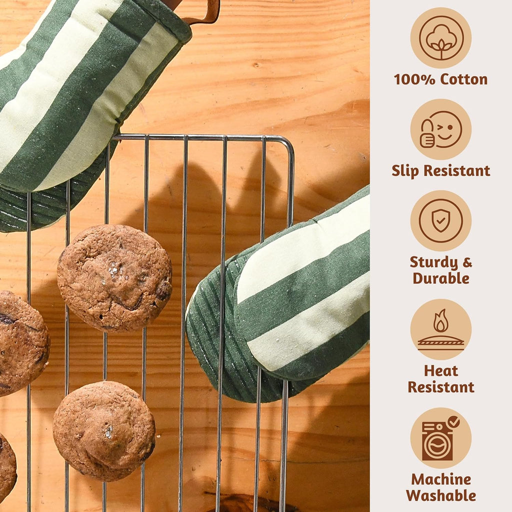 Folkulture Oven Mitts, Heat Resistant, Matcha Green, Set of 2 - (5.75"x9")