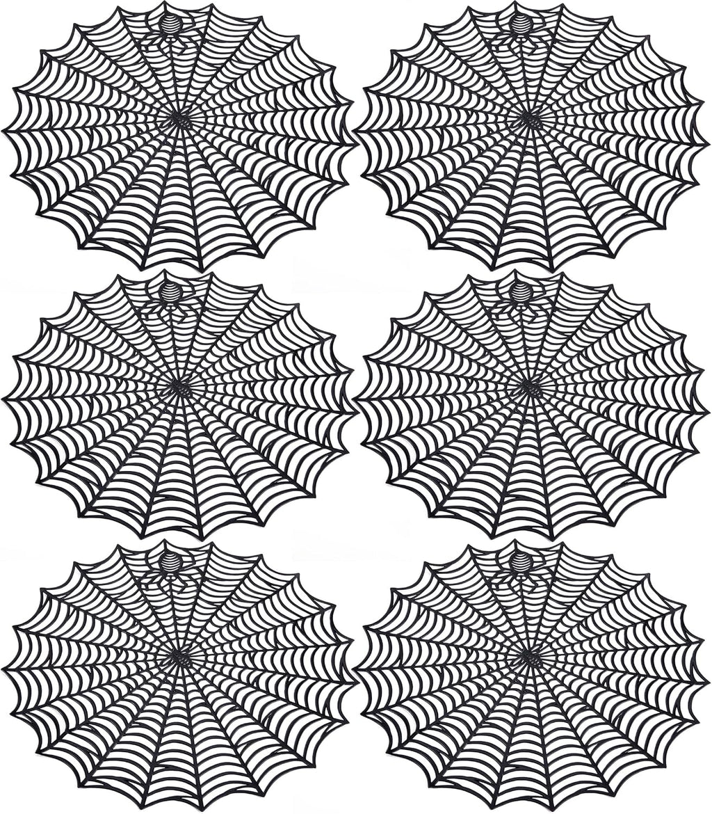6 Pcs Halloween Spider Web Placemats, 15" Non Slip Halloween Table Mats