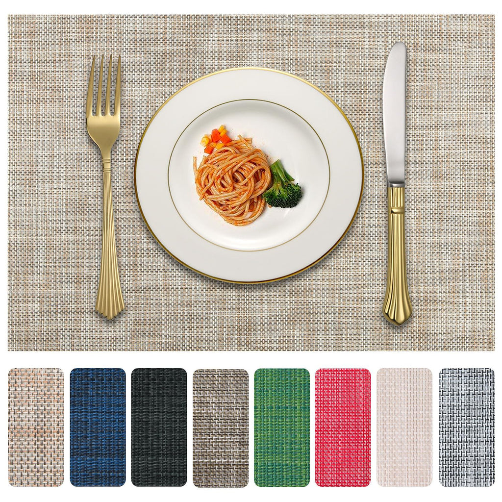 Vinyl Placemats Set of 4, PVC Woven Washable Non-Slip Table Mats, Heat Resistant Wrinkle Free Place Mats for Dining Table, Easy to Clean (4, Navy Blue)