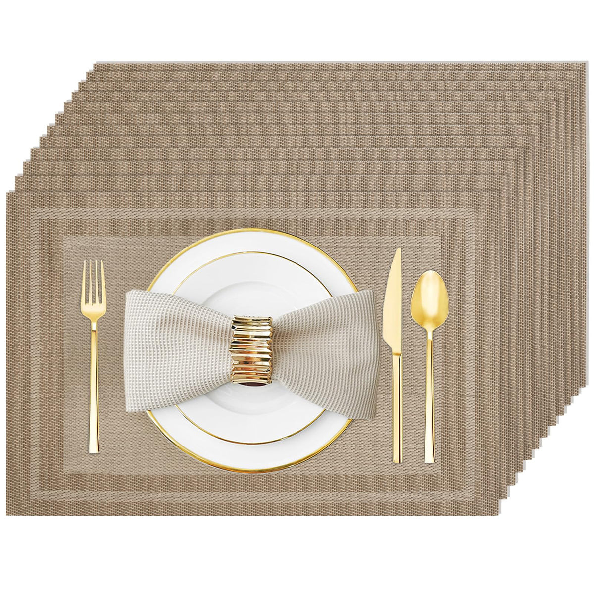 Silver Grey Vinyl Placemats Set of 6, Heat Resistant Table Placemats