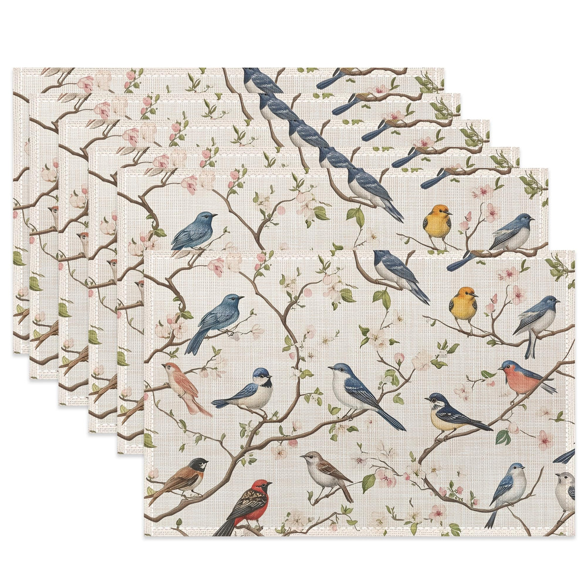 Lemon Branches Fabric Placemats,Vintage Rustic Country Table Placemats Set of 6 Cloth Place Mats, Washable Heat-Resistant Table Mats for Home Kitchen Dining Room Decoration 11.8x17.7 Inch