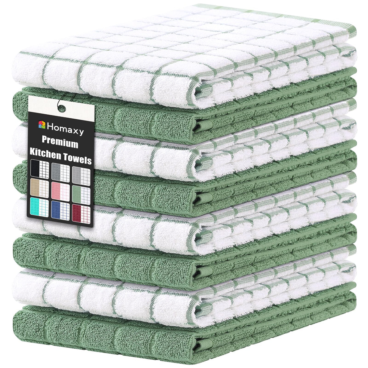 Homaxy Large Premium Cotton Kitchen Towels 16"x 28", 6 Pack, Grey