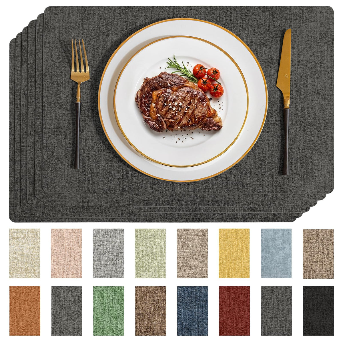 Romanstile Faux Leather Vinyl Placemats Set of 6, Beige
