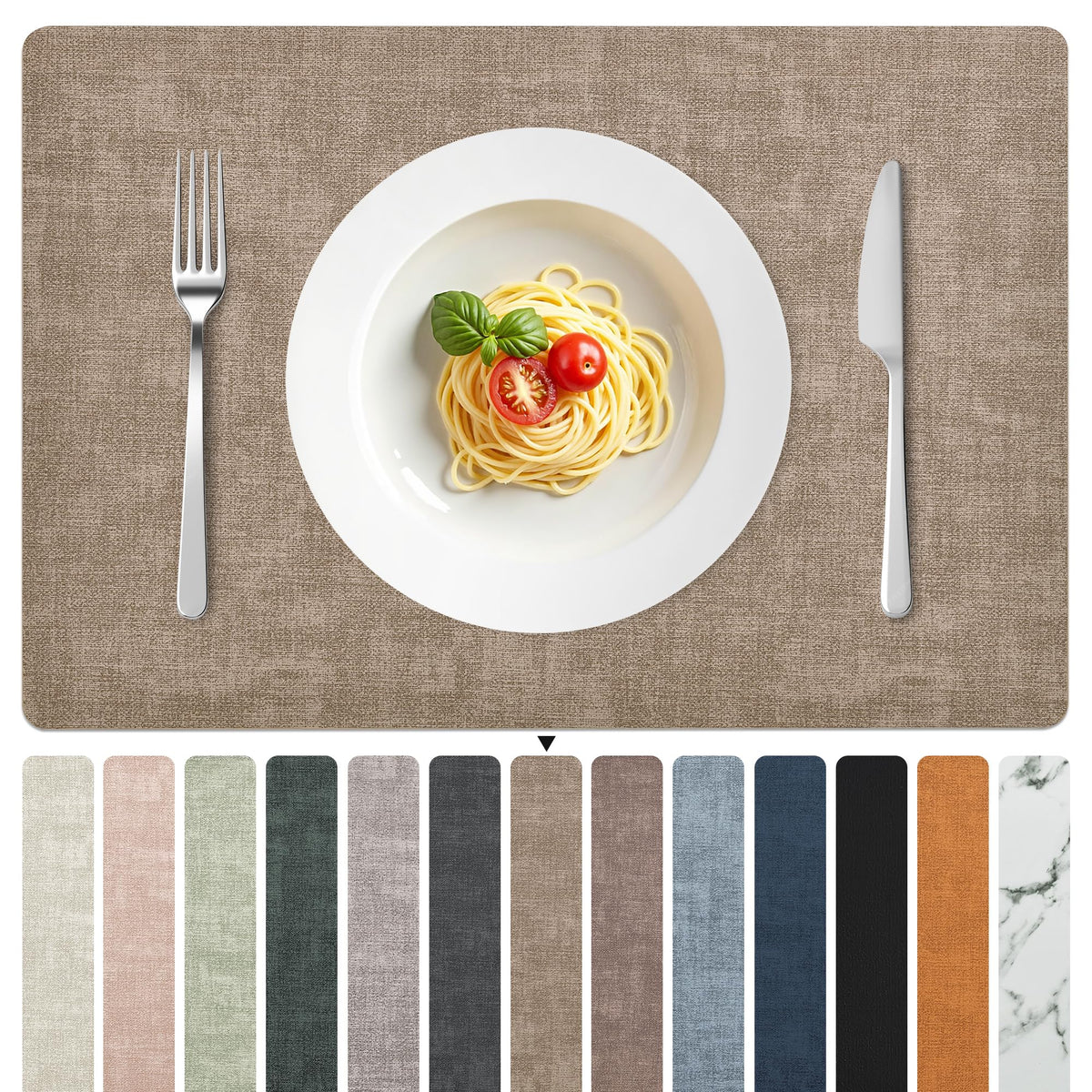 FROMHEART Faux Leather PU Placemats Set of 6 (Light Blue,11.8" x 17")