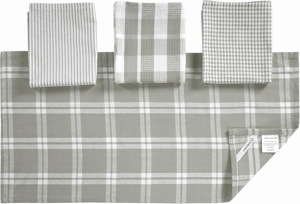 LANE LINEN 100% Cotton Kitchen Dish Cloths, Ultra Soft Absorbent Quick Drying Dish Towels, Multiweave Wash Cloths Dish Towel Sets, 13x28 Inches, 4 Pack - Grey