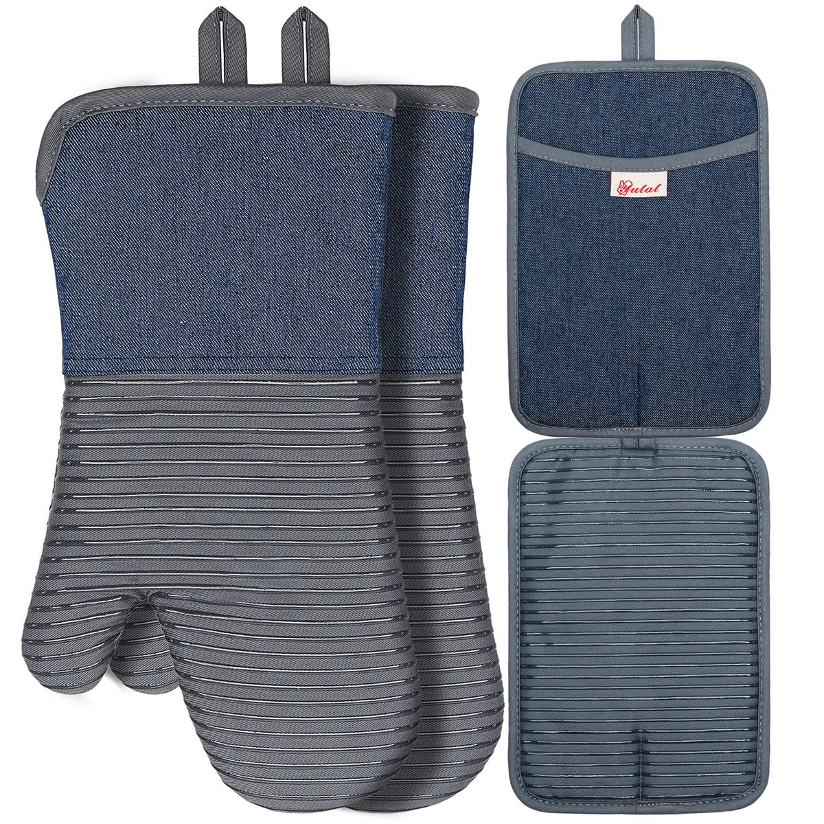 Yutat Silicone Oven Mitts - Oven Mitts and Pot Holders Sets Made of Non-Slip & BPA-Free Silicone, High Heat Resistant 500 Degrees, Perfect for Kitchen Cooking Baking BBQ, 4Pcs Set, Peak Green