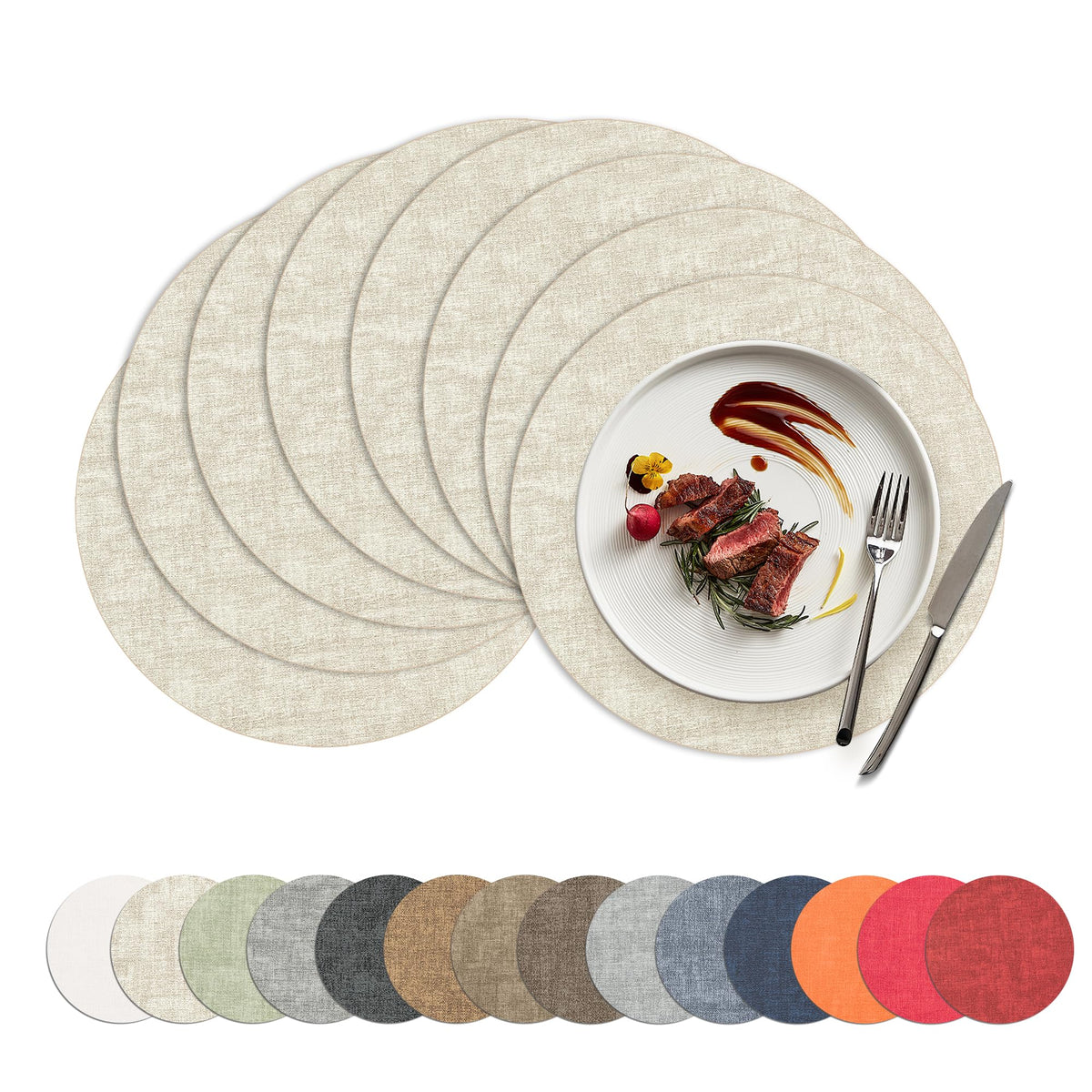 Placemats Set of 4, 15 Inch Round Faux Leather Place Mats