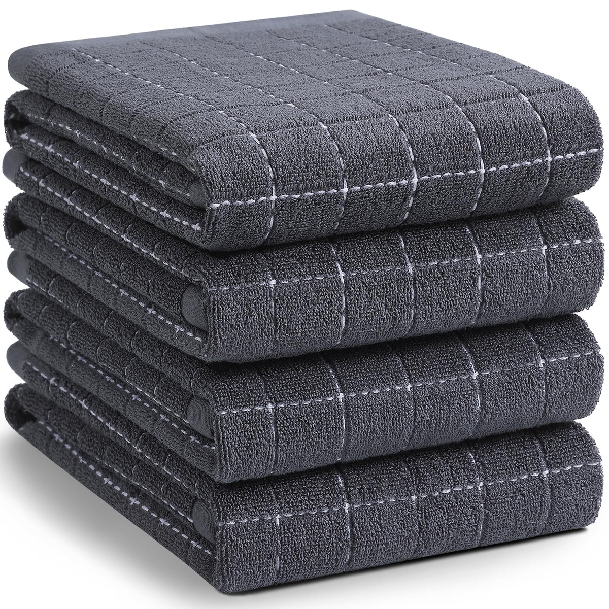 Homaxy 100% Cotton Terry Kitchen Towels, 4 Pack, Black