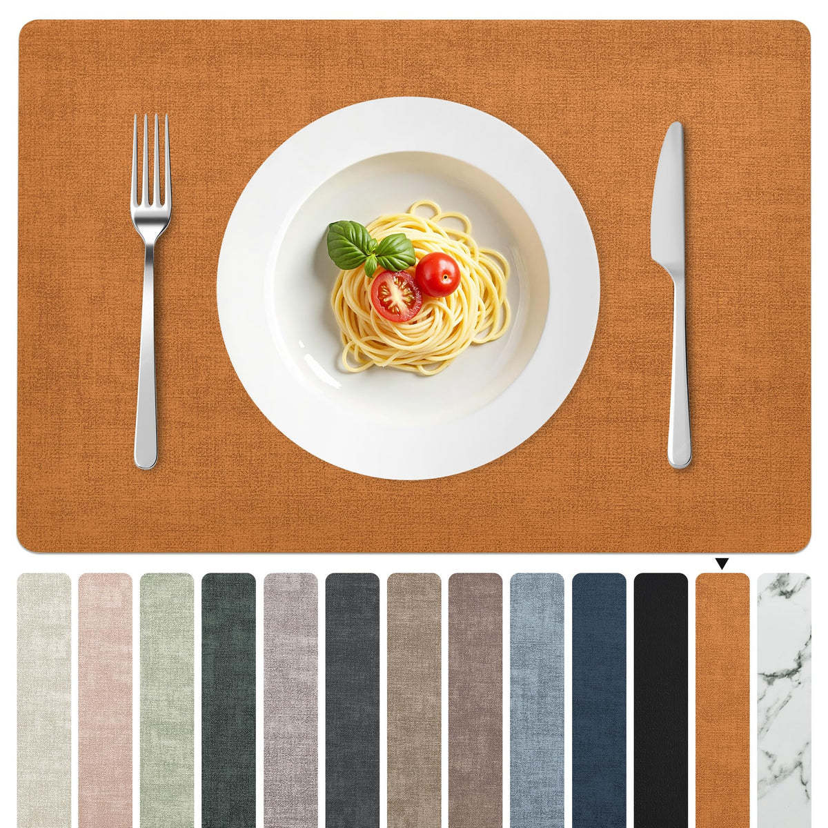 FROMHEART Faux Leather PU Placemats Set of 6 (Light Blue,11.8" x 17")