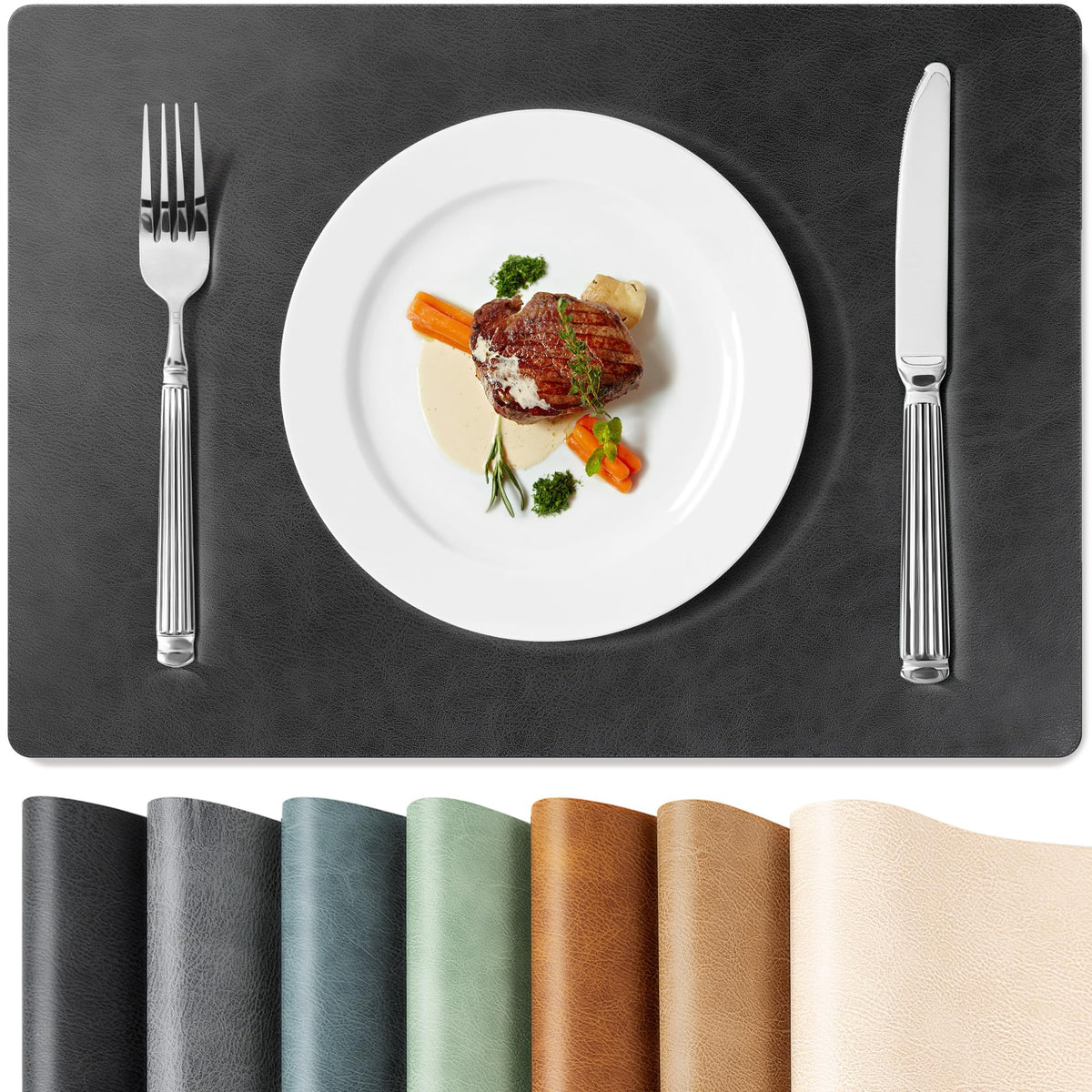 Roxifina Faux Leather Placemats Set of 6, Vinyl Placemats Heat Resistant