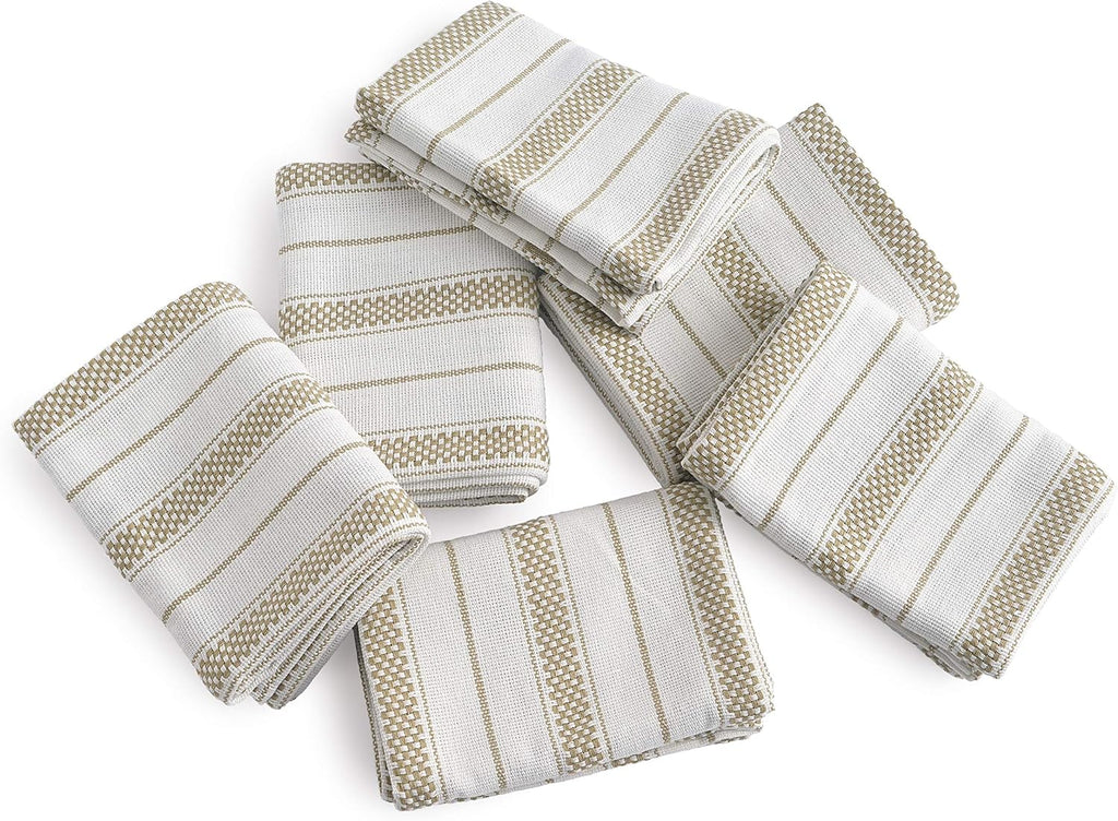 Kitchen Towels Set – Pack of 6 (20’’ x 30’’) Extra Large Premium Cotton Dish Towels for Kitchen – Chain Stripe Towels – Absorbent – 100% Cotton – with Hanging Loop – Beige
