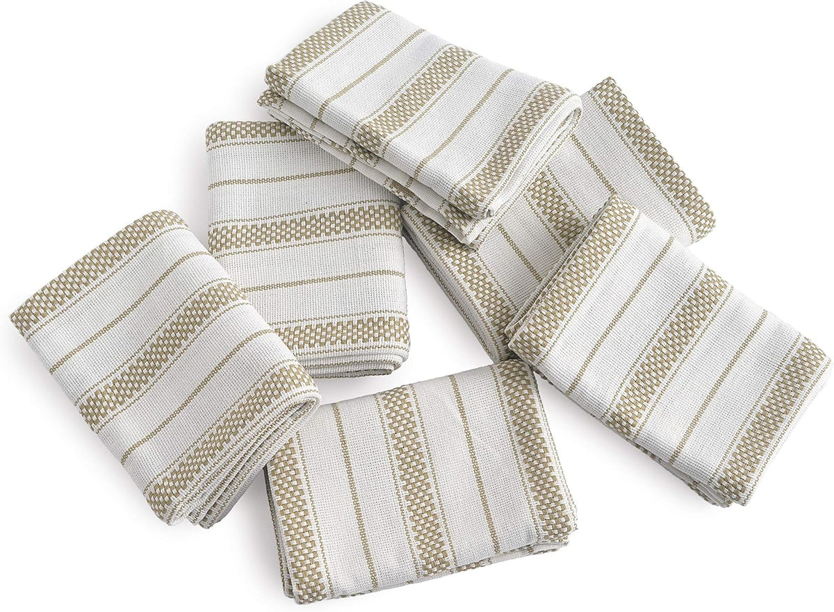 Kitchen Towels Set – Pack of 6 (20’’ x 30’’) Extra Large Premium Cotton Dish Towels for Kitchen – Chain Stripe Towels – Absorbent – 100% Cotton – with Hanging Loop – Beige
