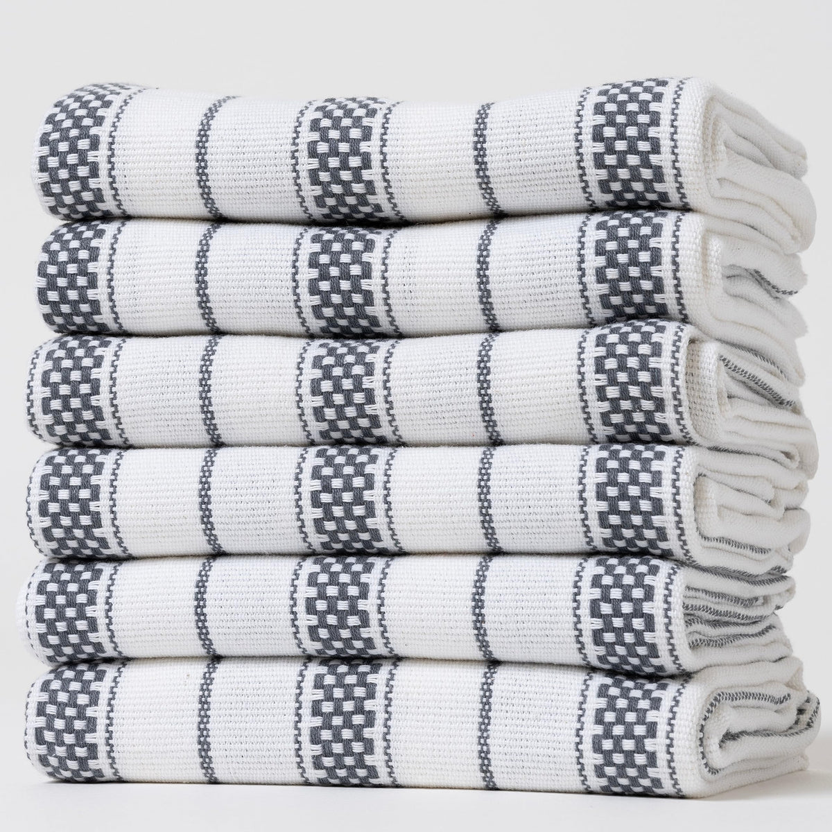 Kitchen Towels Set – Pack of 6 (20’’ x 30’’) Extra Large Premium Cotton Dish Towels for Kitchen – Chain Stripe Towels – Absorbent – 100% Cotton – with Hanging Loop – Beige