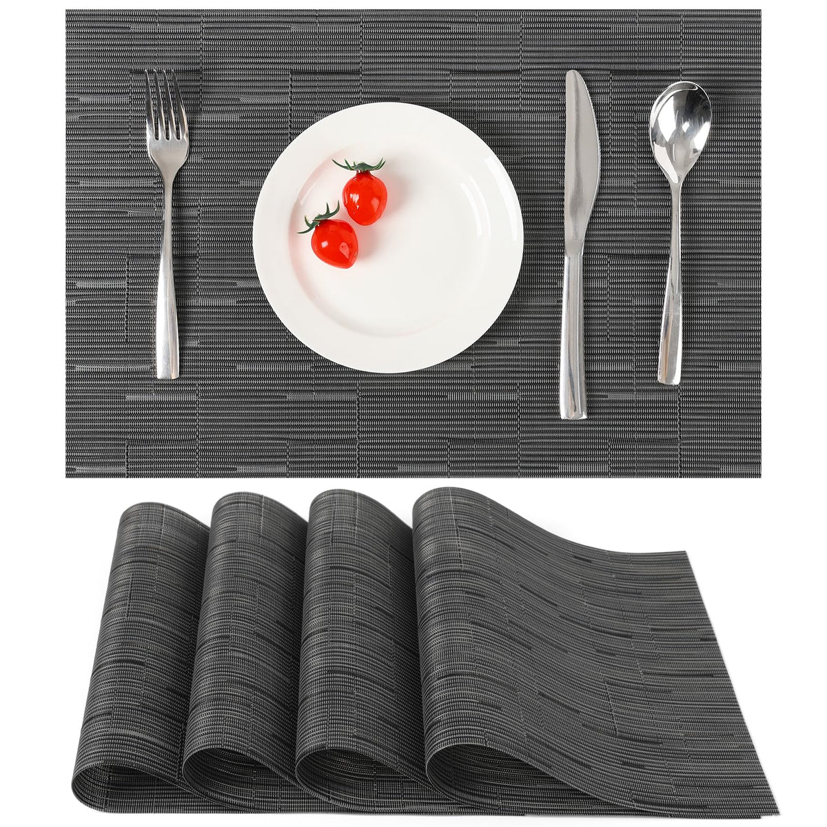 Myir JUN Black Placemats Set of 8 Kitchen and Dining Table Placemats