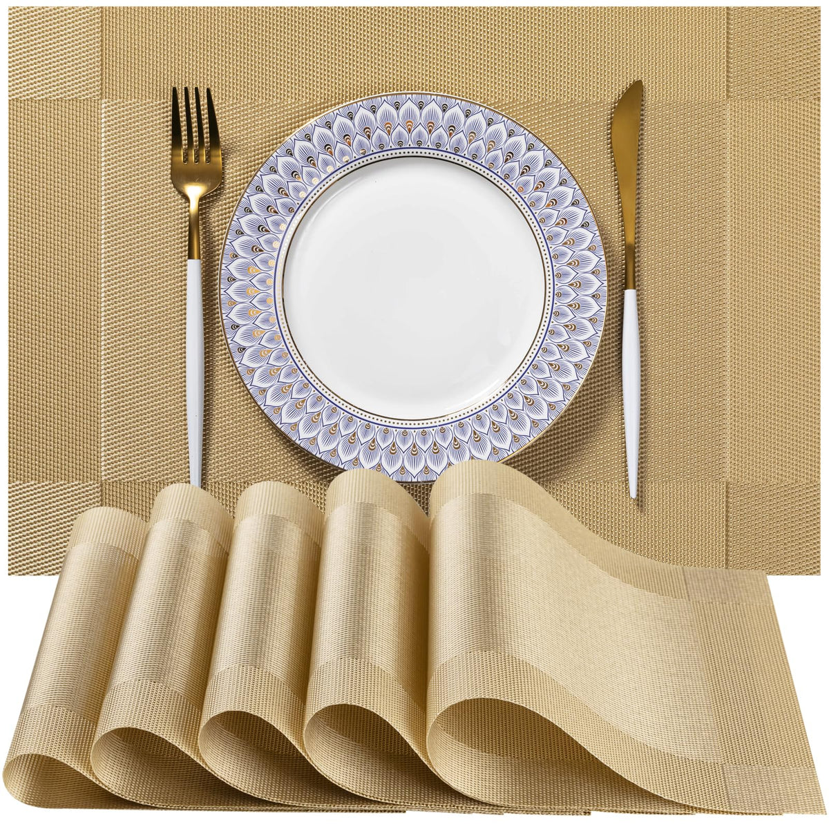 LEXMORE Placemats Set of 4 Vinyl/Plastic Woven Place Mats for Kitchen Table Indoor/Outdoor Washable Placemat Wipeable Dining Table Mats(Navy Blue)