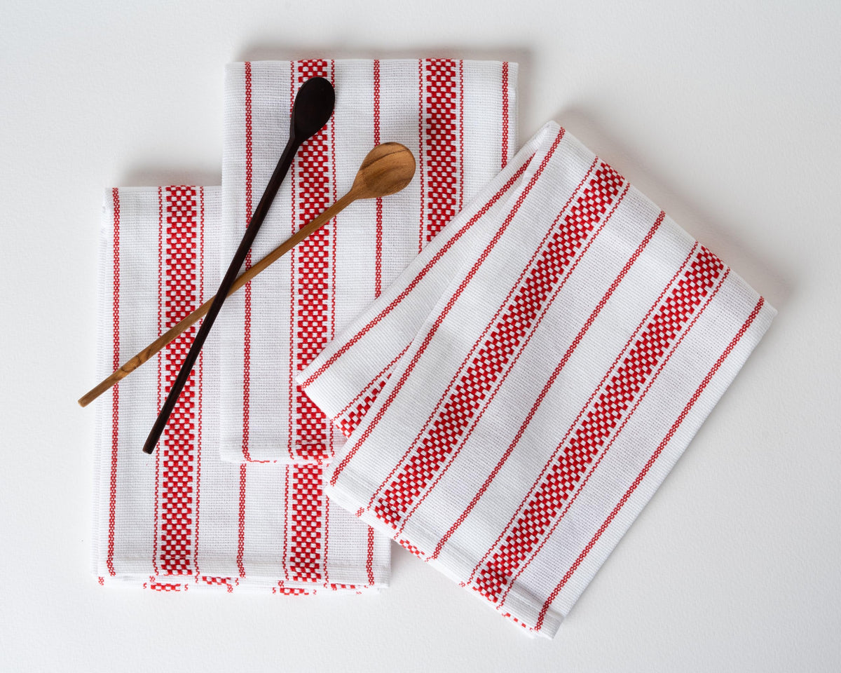 Kitchen Towels Set – Pack of 6 (20’’ x 30’’) Extra Large Premium Cotton Dish Towels for Kitchen – Chain Stripe Towels – Absorbent – 100% Cotton – with Hanging Loop – Beige