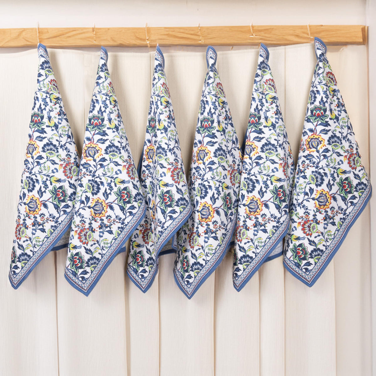 FINGERCRAFT Kitchen Towels 100% Cotton Set of 6 Tea Towel, Toile Blue