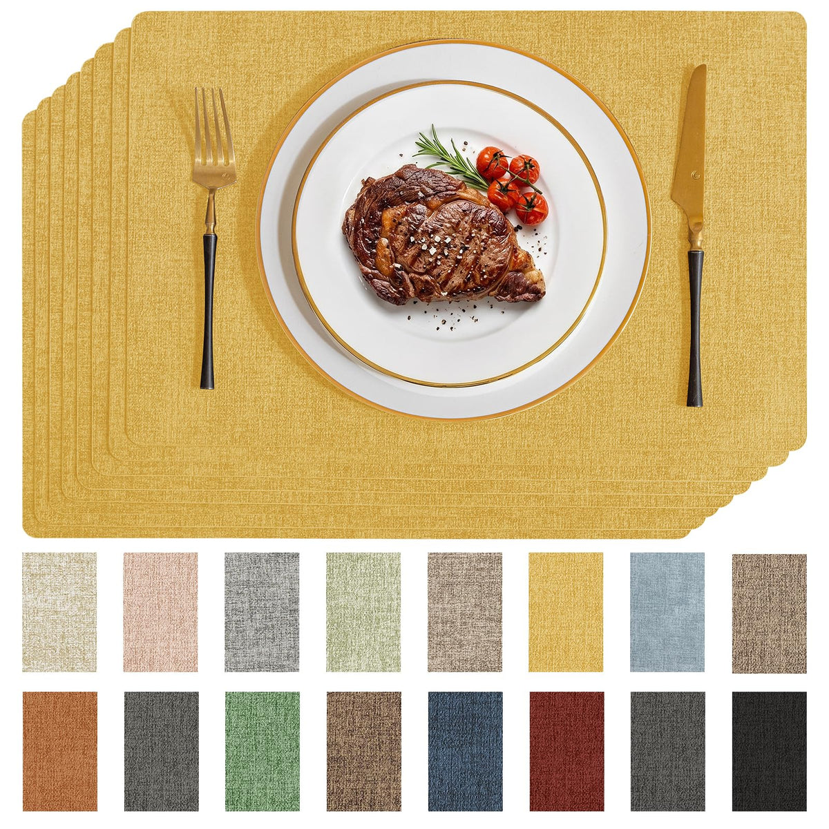 Romanstile Faux Leather Vinyl Placemats Set of 6, Beige