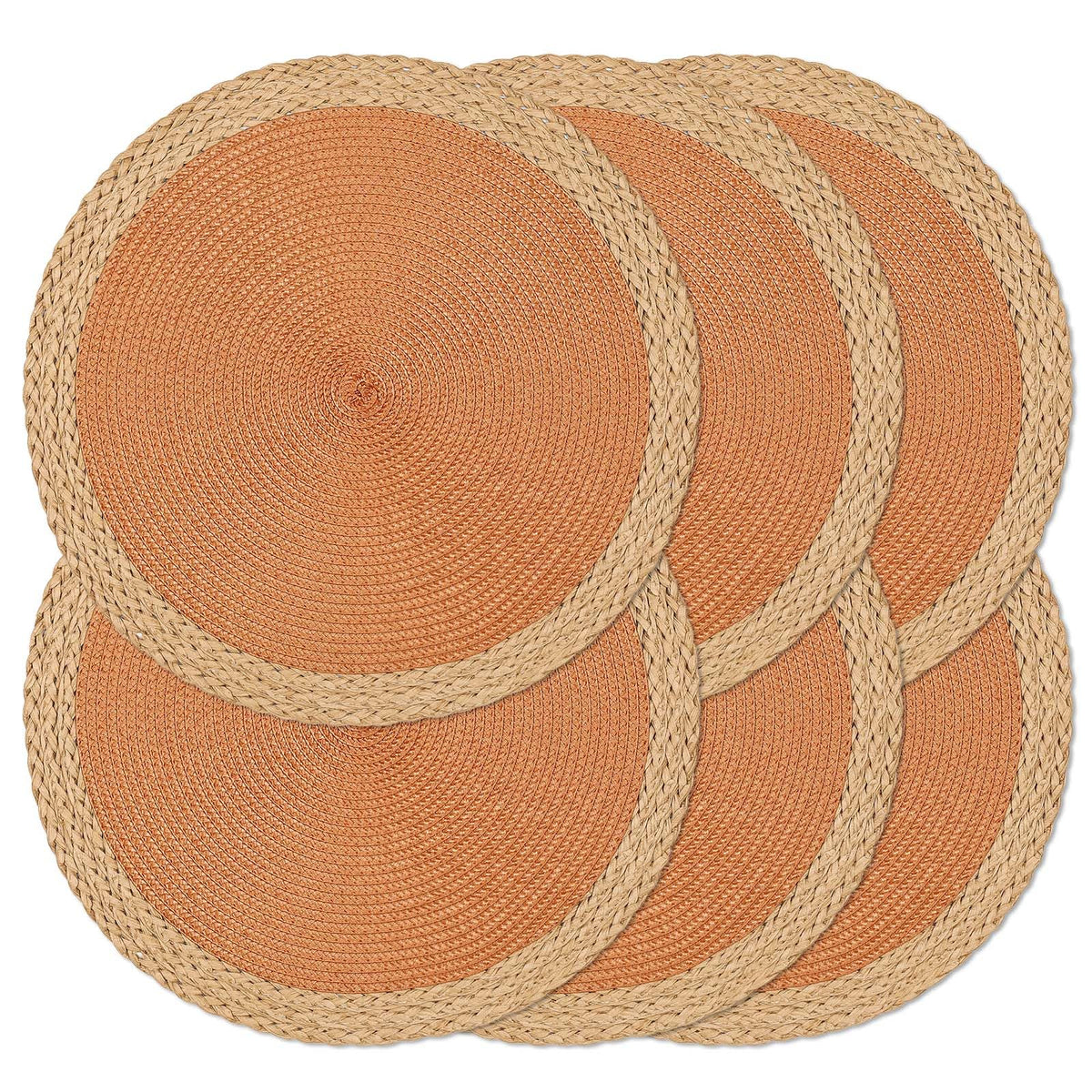 Round Placemats Set of 4, Woven Table Mats, Thin Edge, Black