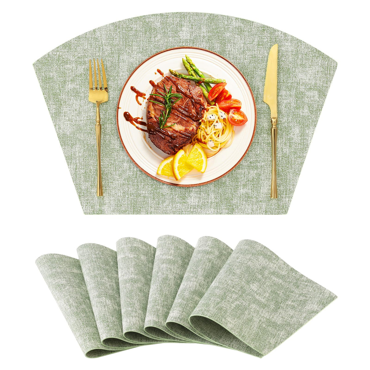 Homaxy Wedge Faux Leather Placemats for Round Table, Set of 6, Light Grey