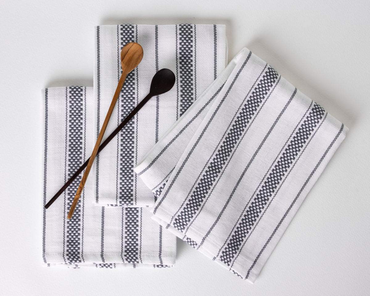 Kitchen Towels Set – Pack of 6 (20’’ x 30’’) Extra Large Premium Cotton Dish Towels for Kitchen – Chain Stripe Towels – Absorbent – 100% Cotton – with Hanging Loop – Beige