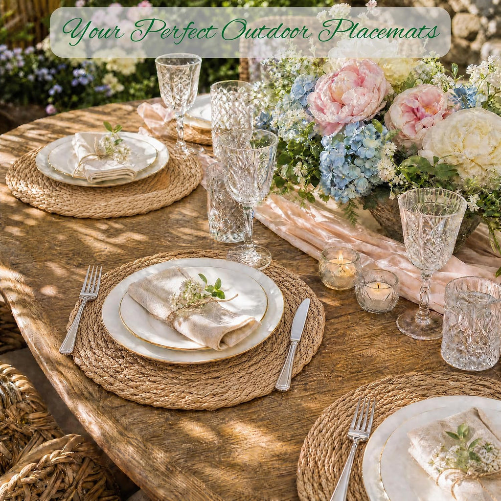 13.8'' Round Woven Placemats Set of 12, Boho Wicker Chargers, Terrekraft