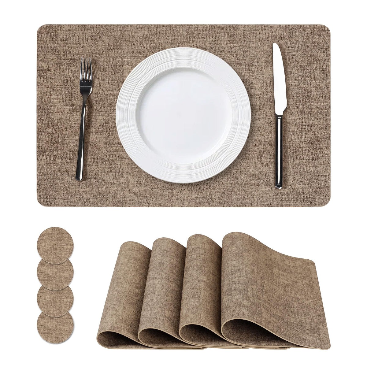 NCUE Vinyl Placemats Set of 6, 17"x12" Wipeable Place Mats with Coasters