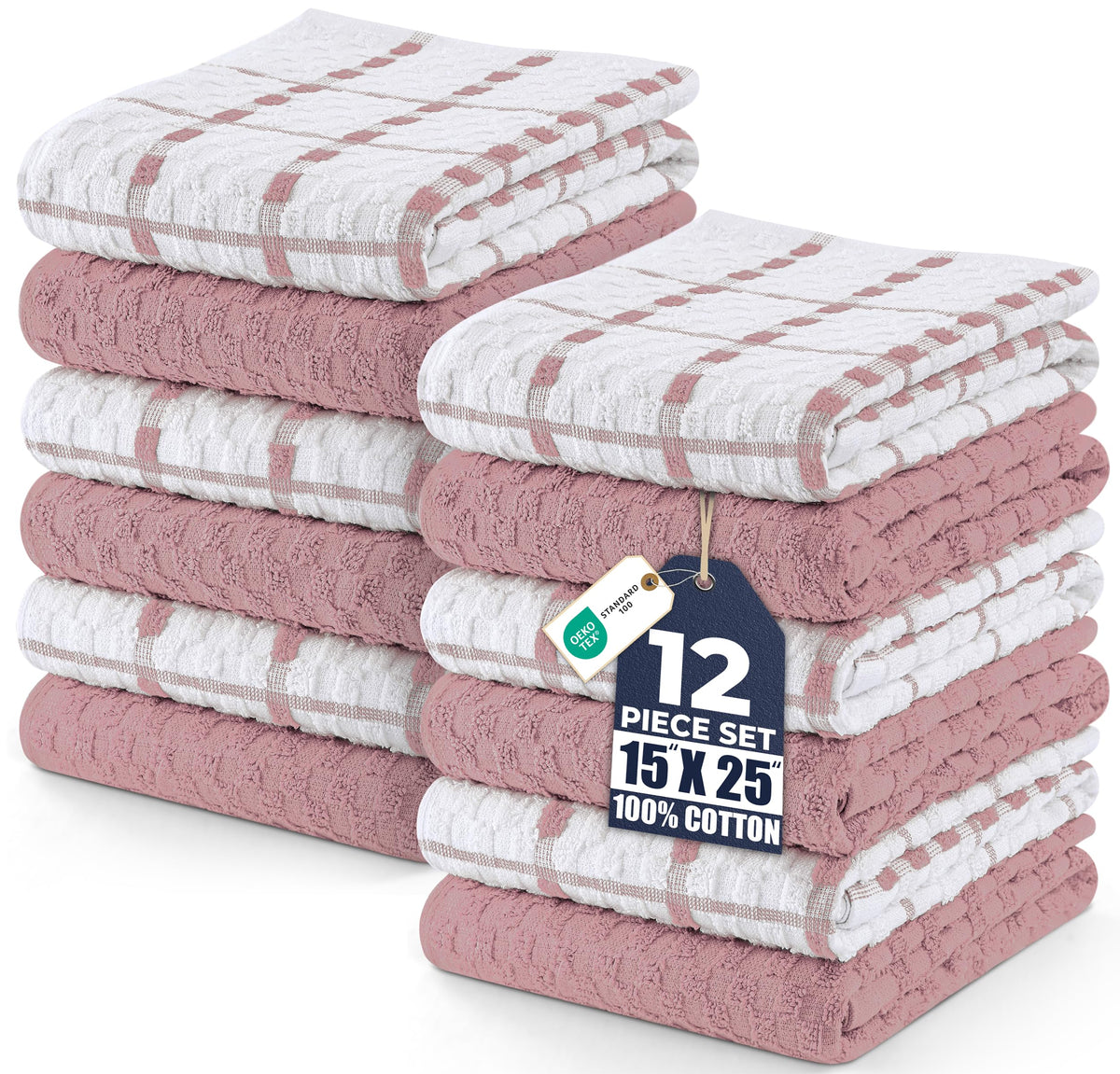 Utopia Kitchen Towels 12 Pack 15x25 Inch 100% Cotton Popcorn Terry