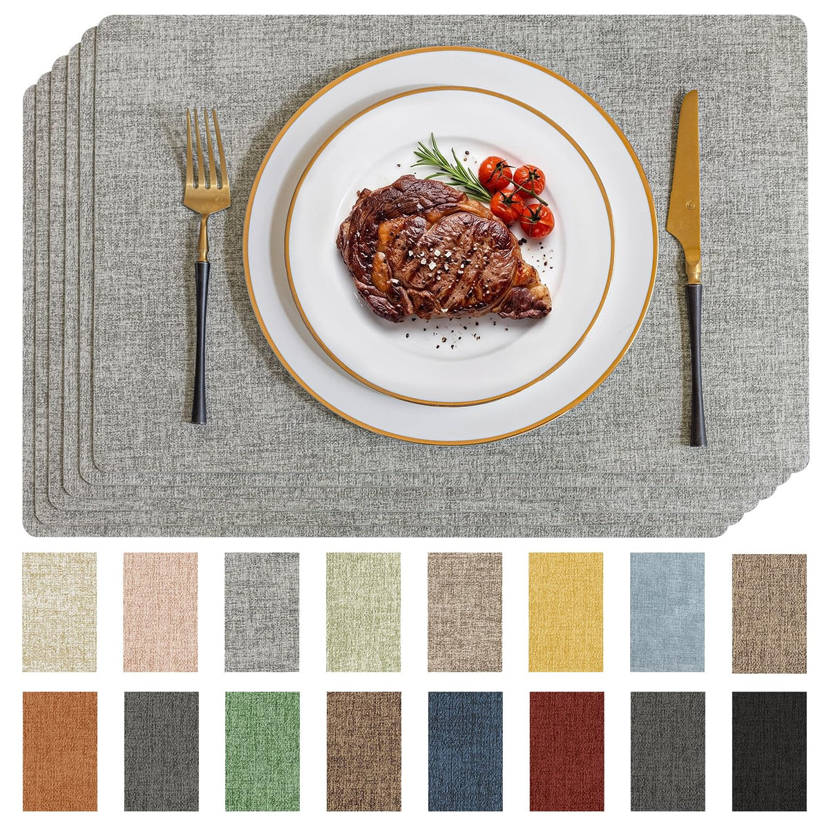 Romanstile Faux Leather Vinyl Placemats Set of 6, Beige