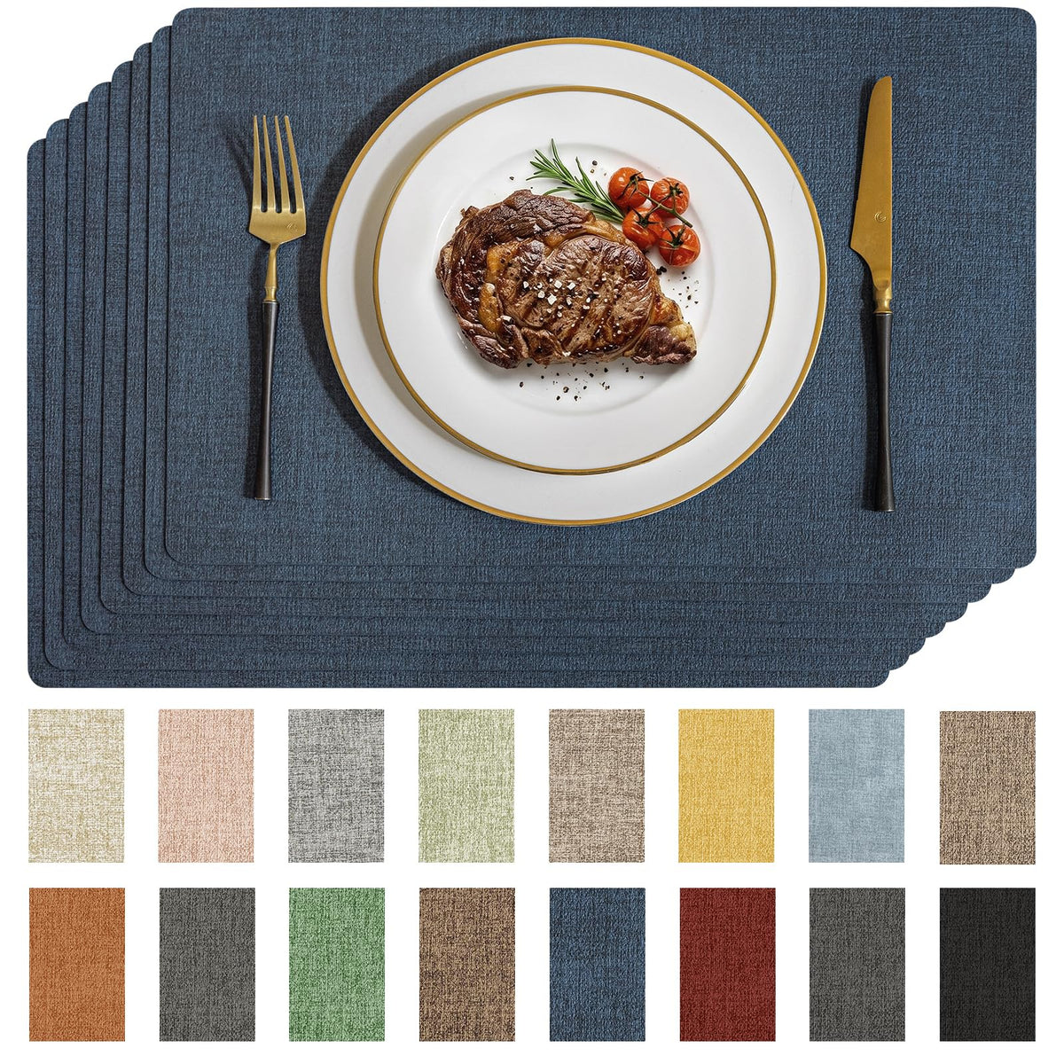 Romanstile Faux Leather Vinyl Placemats Set of 6, Beige