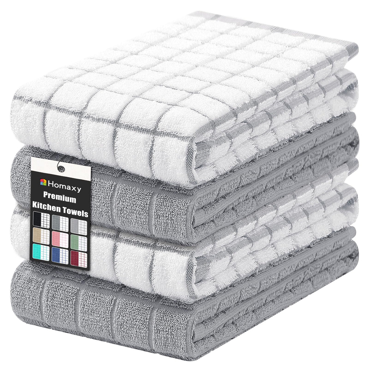 Homaxy Large Premium Cotton Kitchen Towels 16"x 28", 6 Pack, Grey