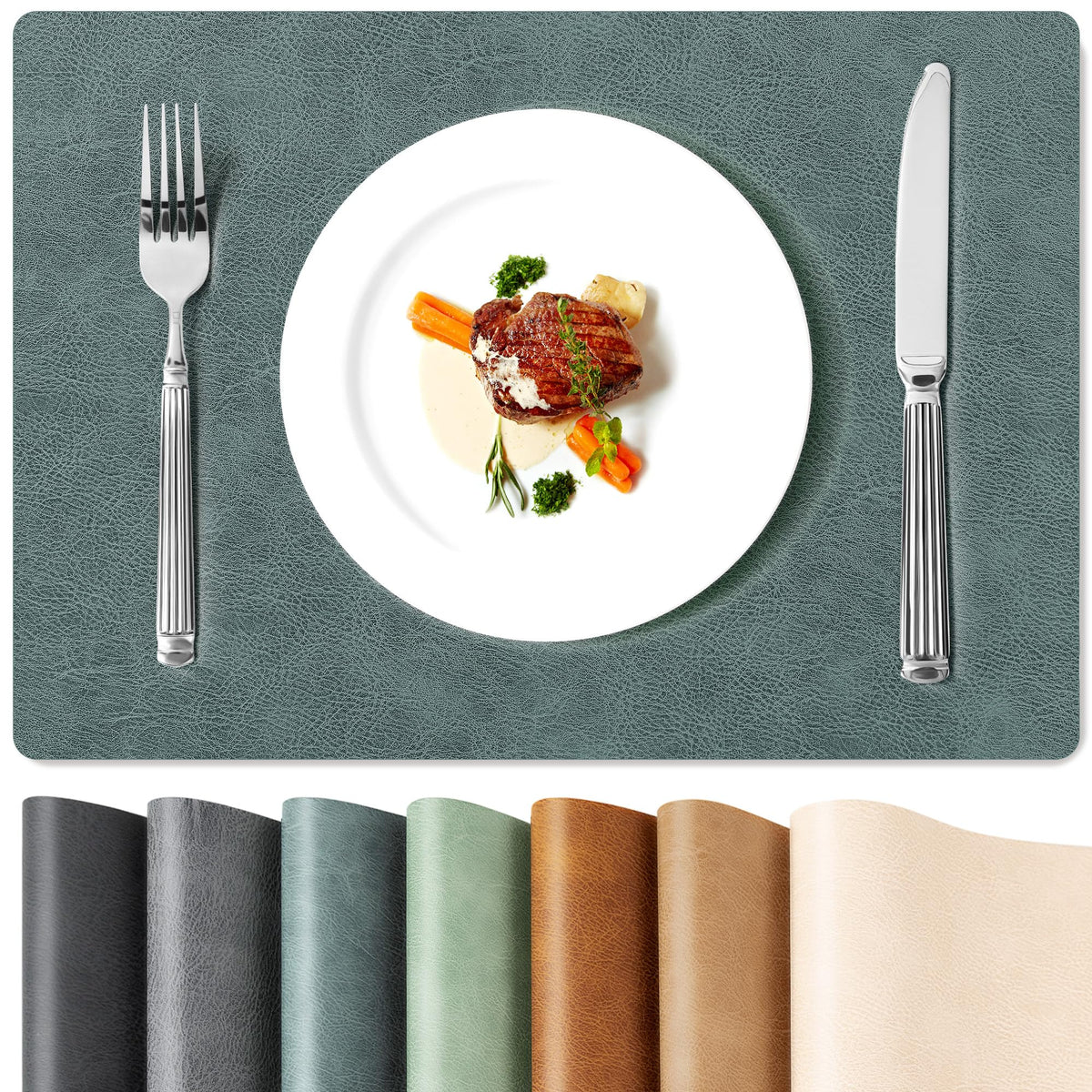Roxifina Faux Leather Placemats Set of 6, Vinyl Placemats Heat Resistant