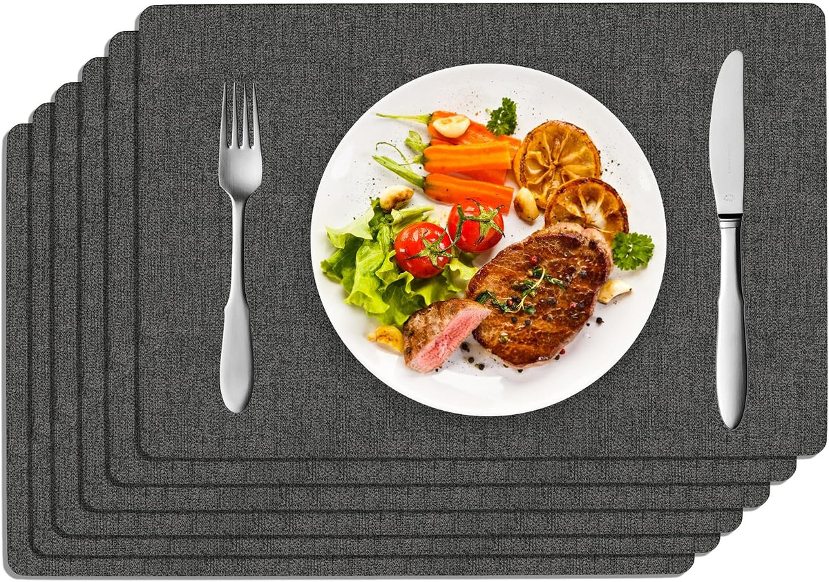 DOLOPL Placemats Set of 6, Reversible Faux Leather Place Mats, Charcoal