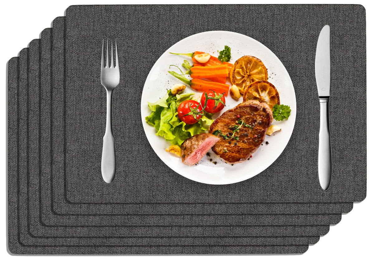 DOLOPL Placemats Set of 6, Reversible Faux Leather Place Mats, Charcoal
