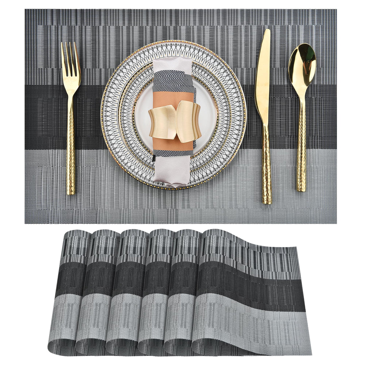 SLKQG Navy Blue Placemats Set of 6 - Easy Clean Washable Vinyl Placemats - Wipeable Heat Resistant Table Mats for Dining Table - 17x12 Inch (Navy Blue, 6)