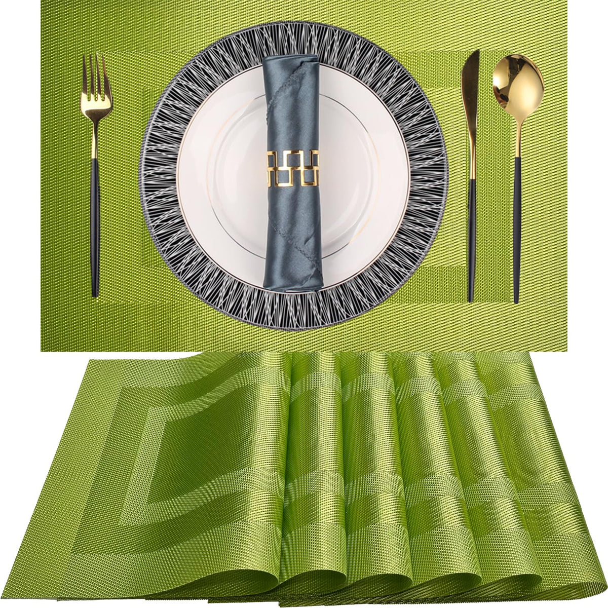 PIGCHCY Placemats,Washable Vinyl Woven Table Mats,Elegant Durable Placemats for Dining Table Set of 4 (18 x 12 inches, Navy Blue)