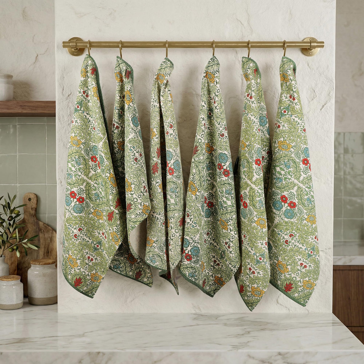 FINGERCRAFT Kitchen Towels 100% Cotton Set of 6 Tea Towel, Toile Blue